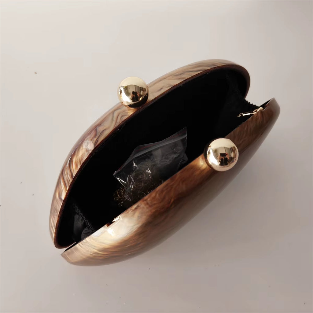 Pearl Brown Dumpling Shape Acrylic Box Clutches Party Purse L Evening Bags Lady Wedding Bridesmaid Clutches Minaudiere Handbags
