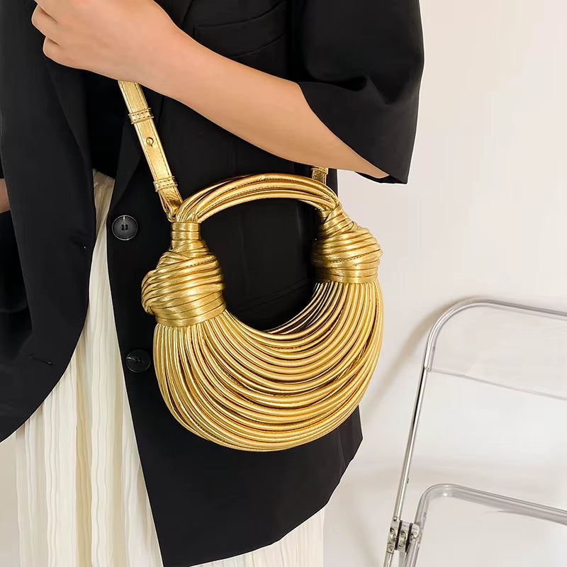 MOODS Luxury Evening Purses for Women Golden Noodle Knot Design Dinner Party Clutch Bag 2023 Luxury Designer Purses and Handbags